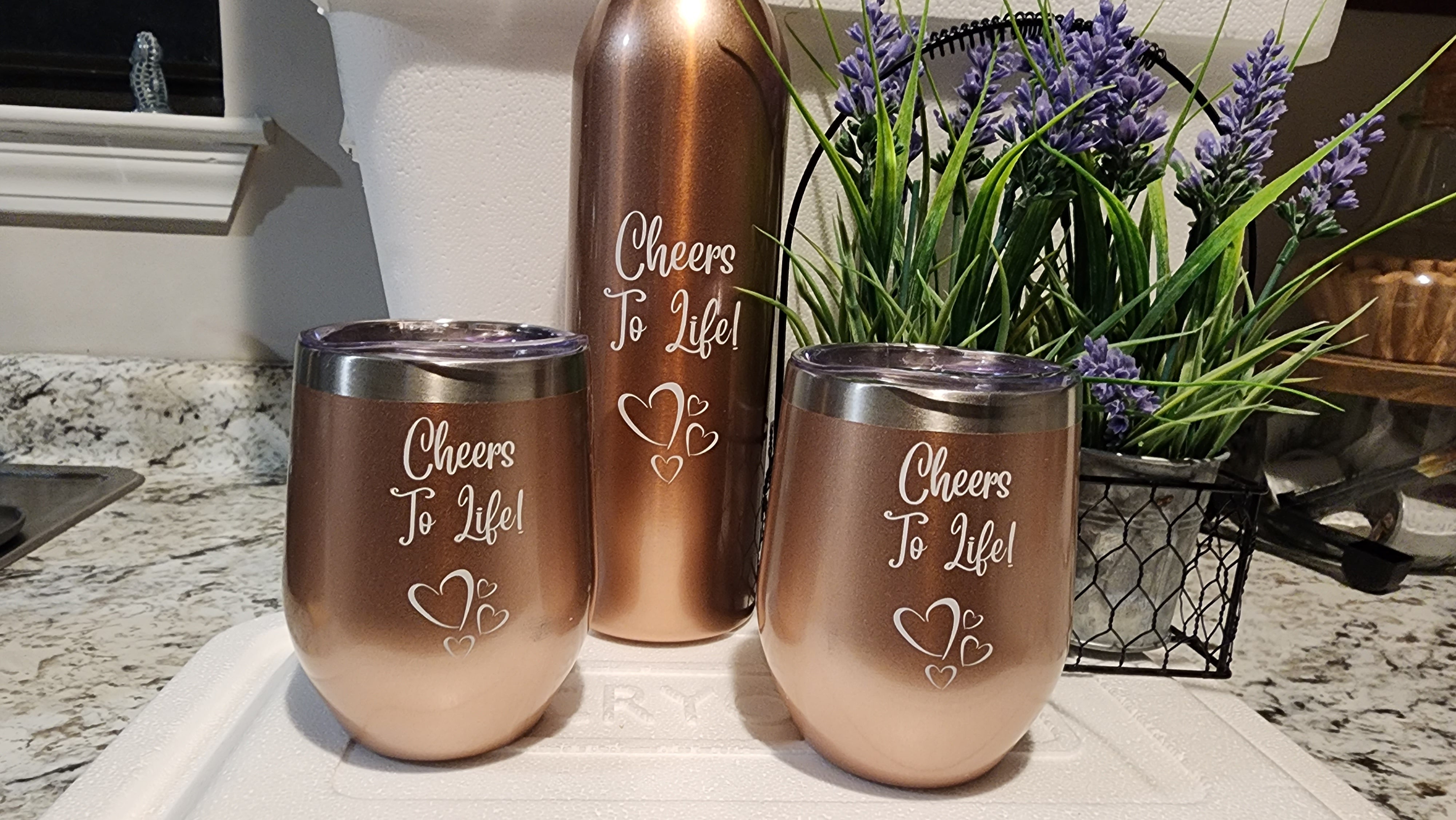 Deluxe Rose Gold 750ML Insulated Bottle with 2 Double Walled 12 oz Tumblers – Stylish and Durable