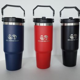 30 oz Stainless Steel Tumbler – Double-Walled Insulated, Hot & Cold with Leakproof Lid, Straw, and Flip-Top Handle