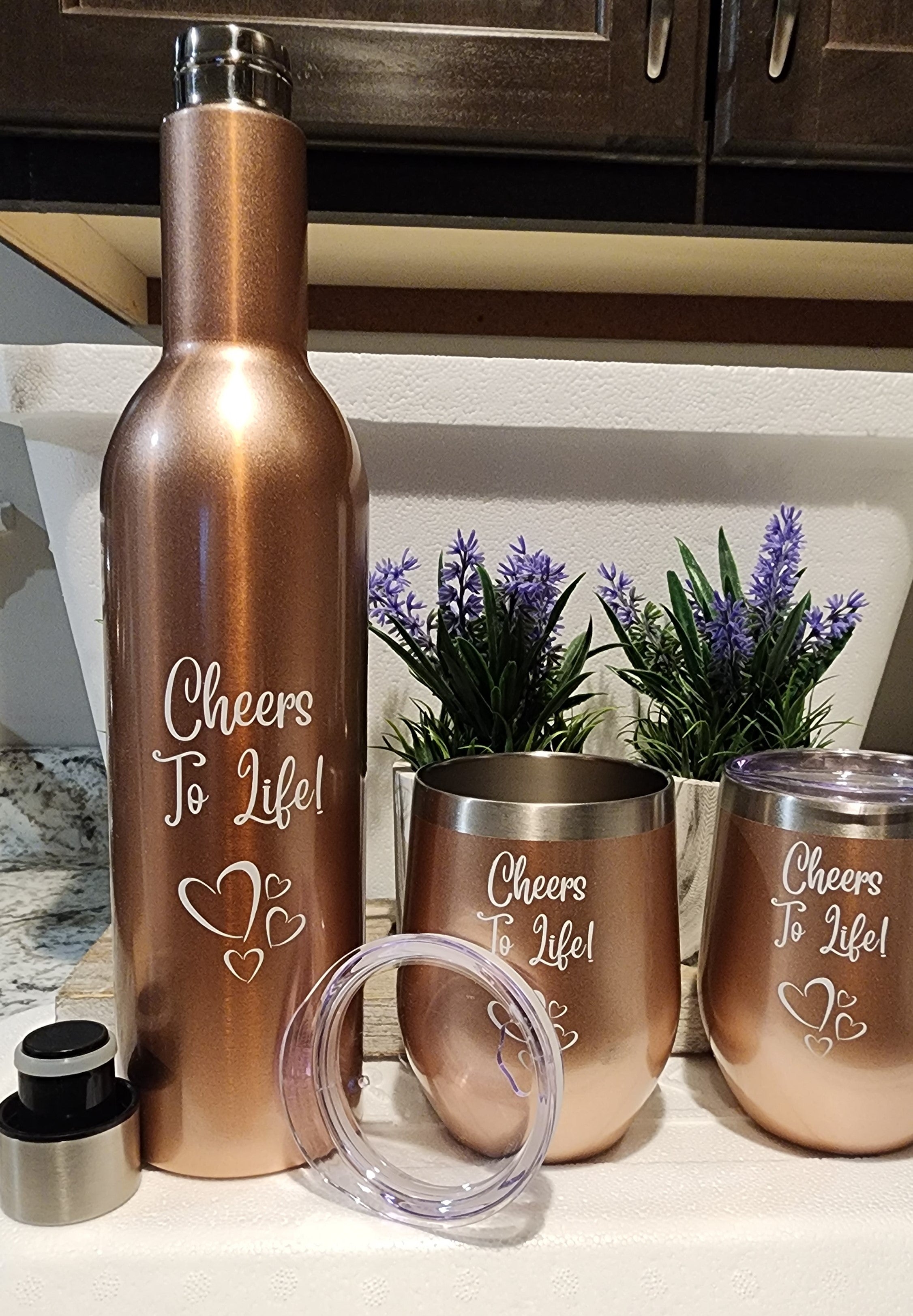 Deluxe Rose Gold 750ML Insulated Bottle with 2 Double Walled 12 oz Tumblers – Stylish and Durable