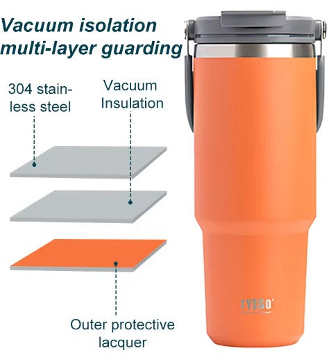 30 oz Stainless Steel Tumbler – Double-Walled Insulated, Hot & Cold with Leakproof Lid, Straw, and Flip-Top Handle